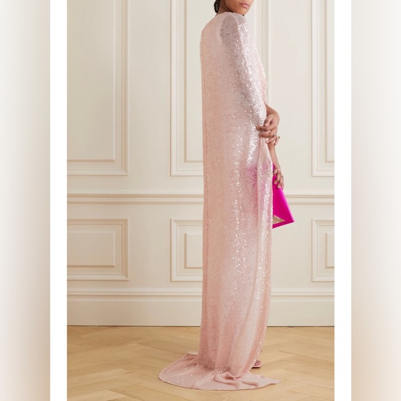 Safiyaa Cadenza One Shoulder Cape-effect Sequined Tulle and Crepe Gown- Pink - Picture 2 of 3